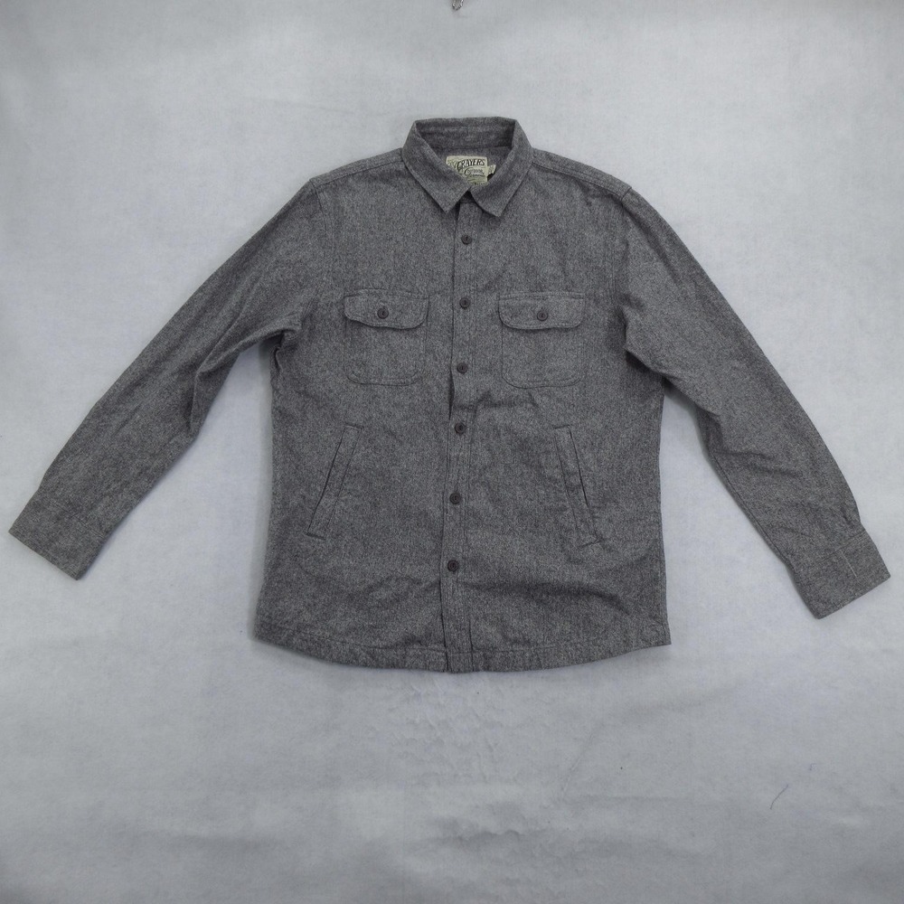 Grayers Mens Button Up Shirt Size Large Gray Flannel Long Sleeve Cold Weather